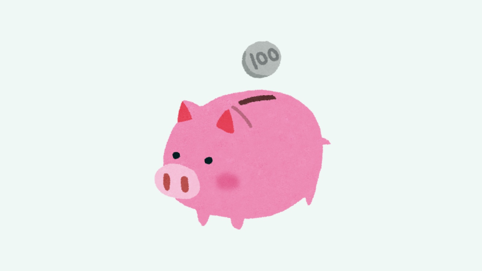 100円玉が落ちてくるピンク色のブタの貯金箱のイラスト(いらすとや)